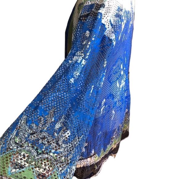 Chicos mesh blue white green swimsuit cover up size 3. Art to wear watercolor - Picture 4 of 12